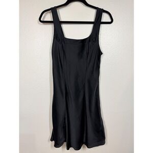 Victoria's Secret Silk Slip Dress Womens Medium Black Square Neck Y2K